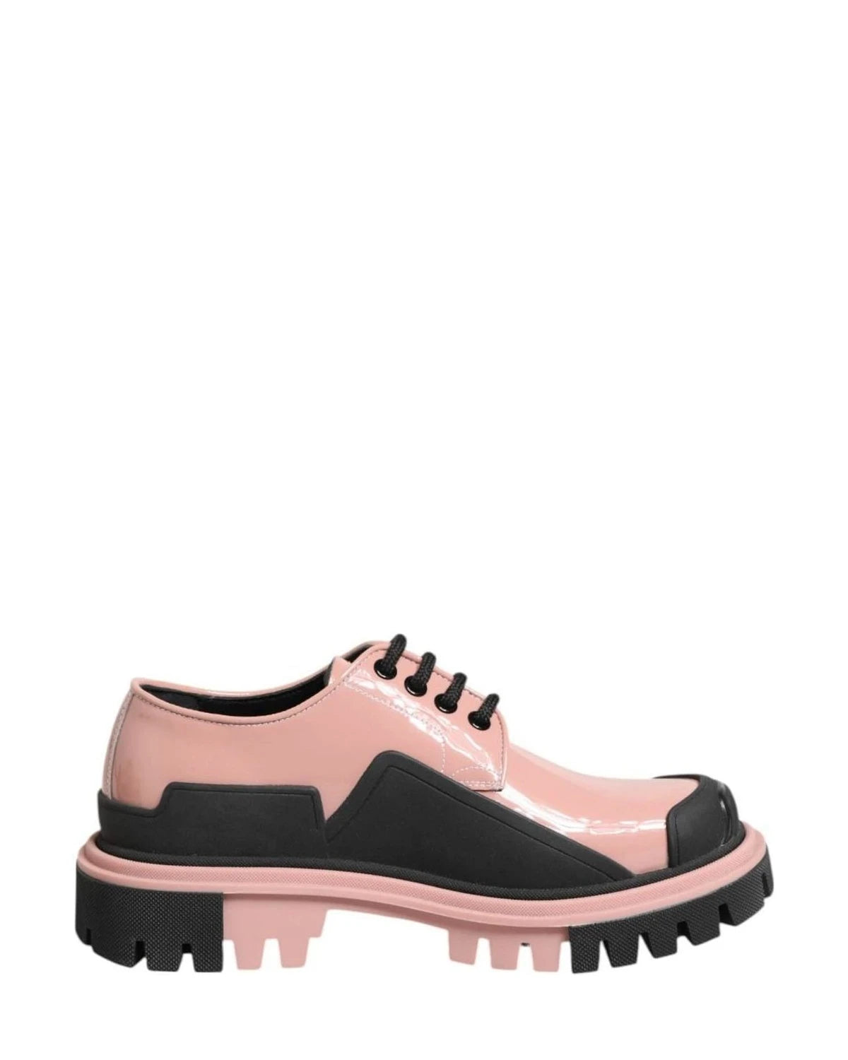 Dolce & Gabbana Black Leather Light Powder Pink Lace Up Shoes Sneakers