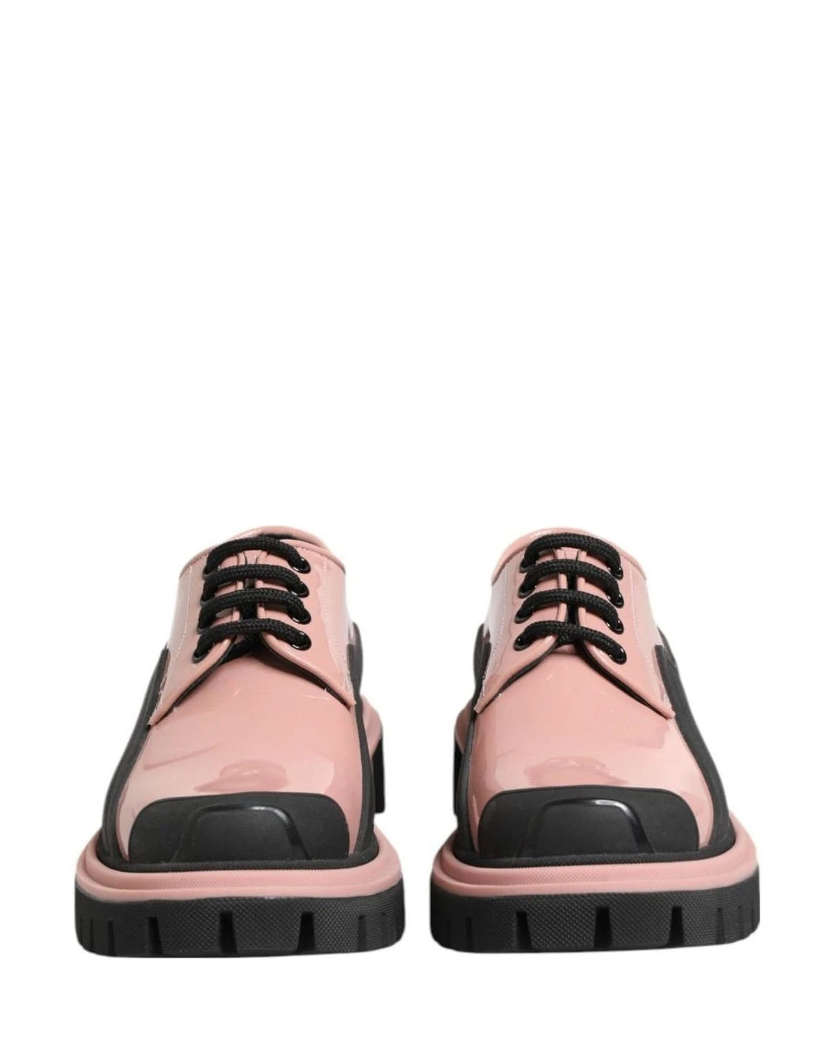 Dolce & Gabbana Black Leather Light Powder Pink Lace Up Shoes Sneakers