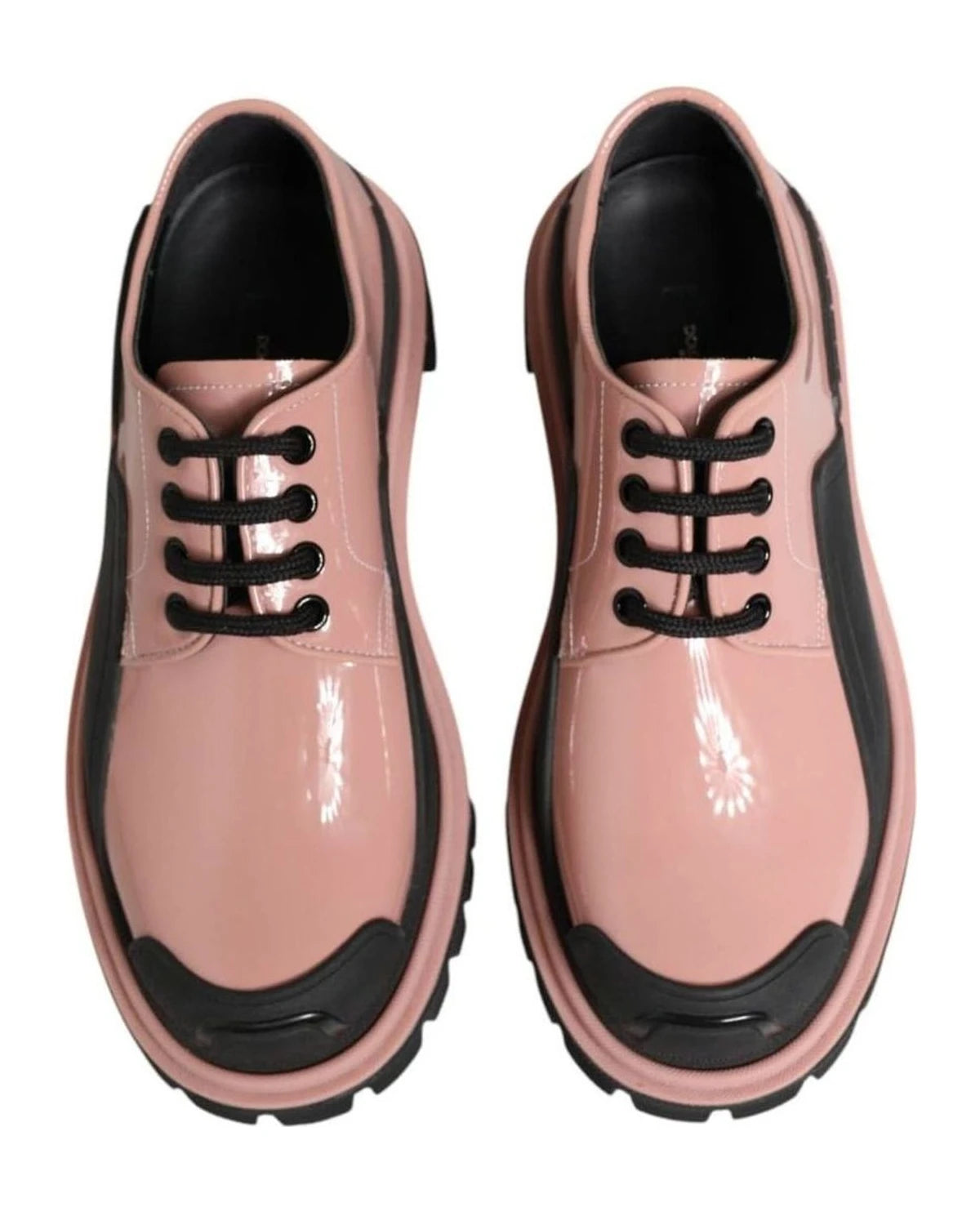Dolce & Gabbana Black Leather Light Powder Pink Lace Up Shoes Sneakers