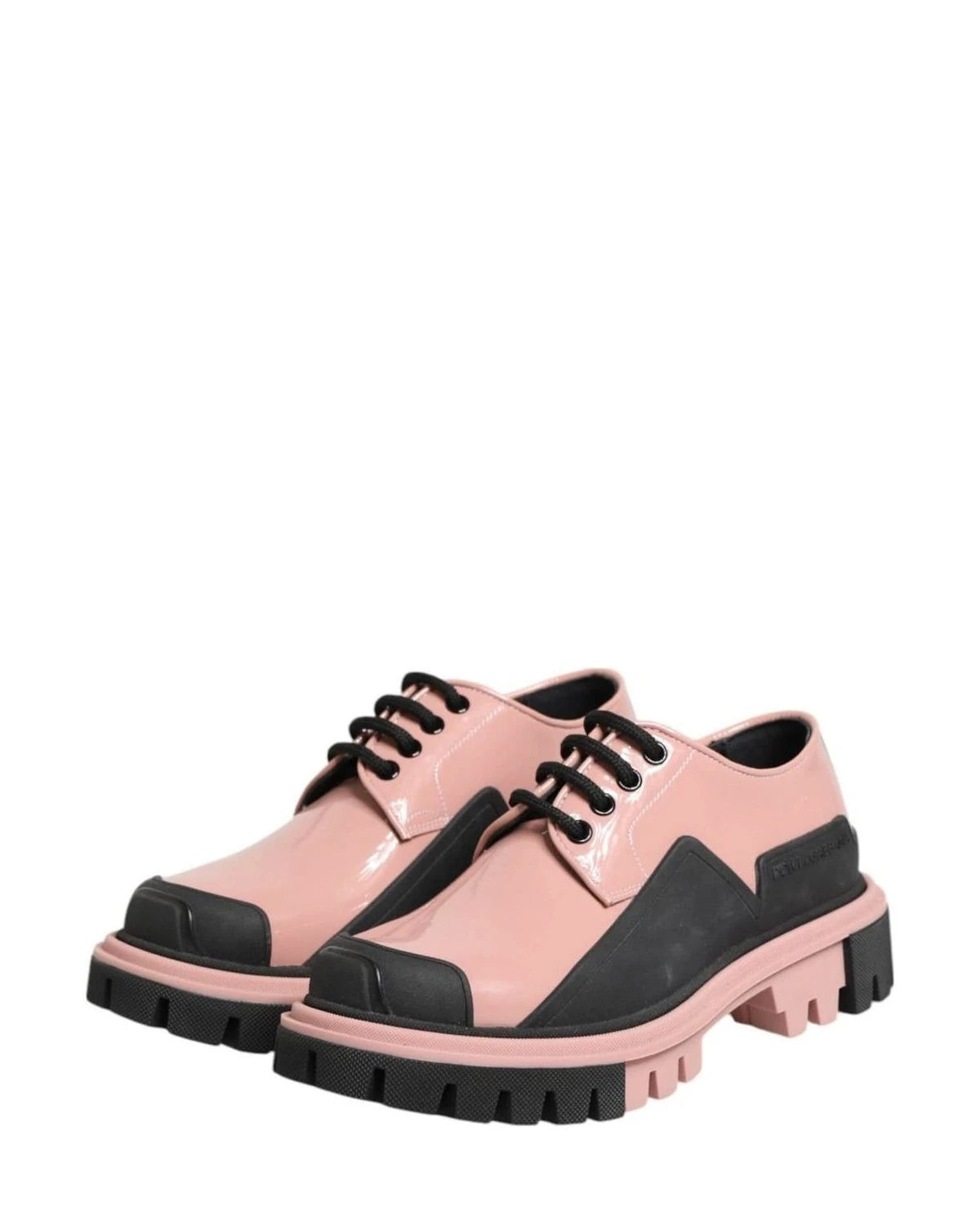 Dolce & Gabbana Black Leather Light Powder Pink Lace Up Shoes Sneakers