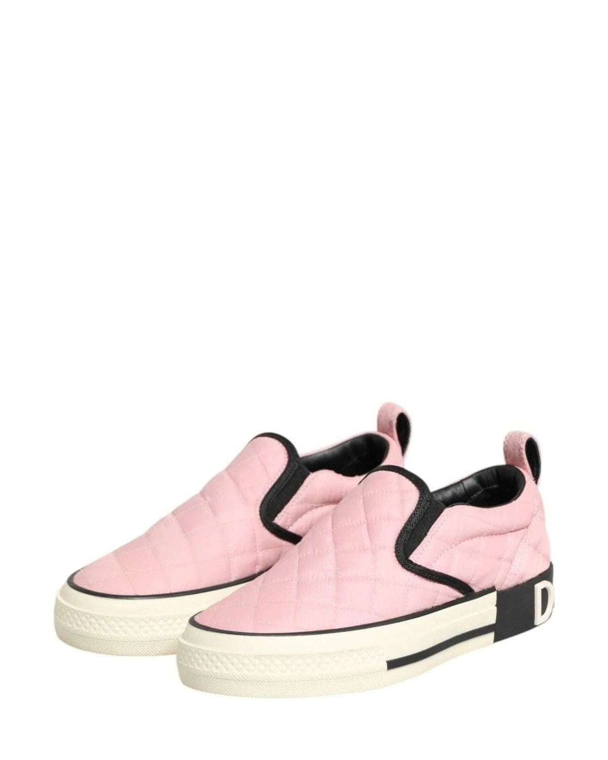 Dolce & Gabbana Pink Nylon Quilted Slip On Sneaker Shoes Sneakers