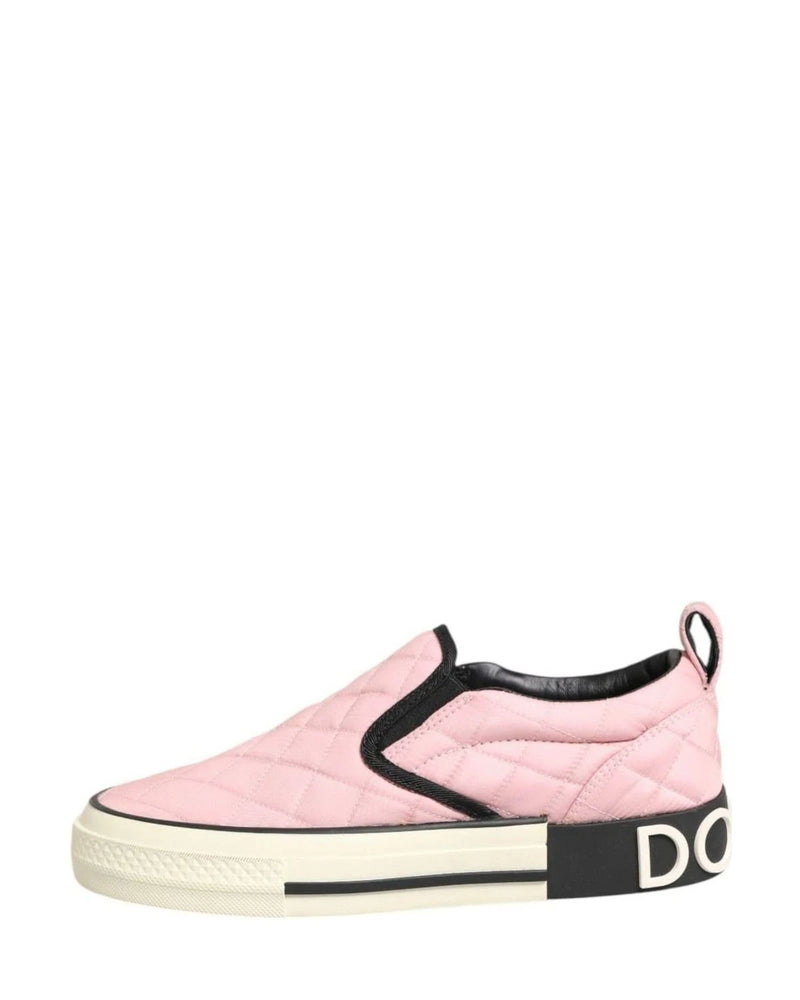 Dolce & Gabbana Pink Nylon Quilted Slip On Sneaker Shoes Sneakers