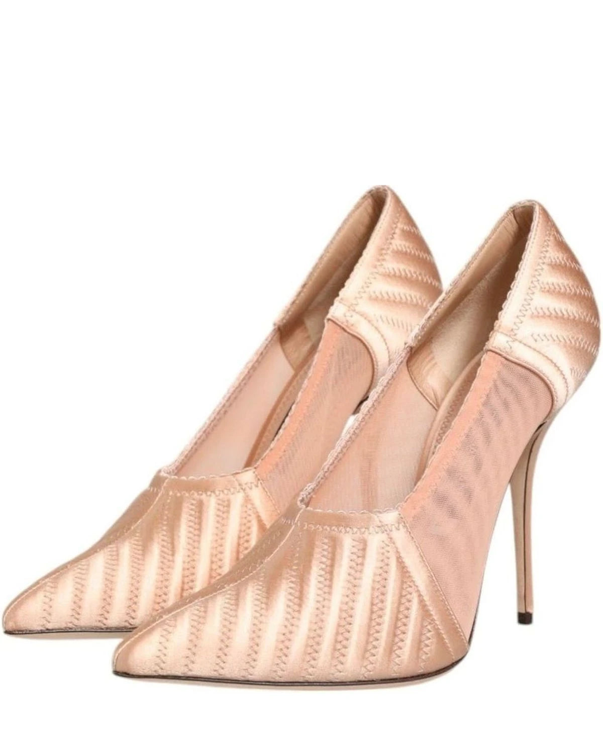 Dolce & Gabbana Nude Satin Cipria Mesh Stiletto Pumps Shoes Heels