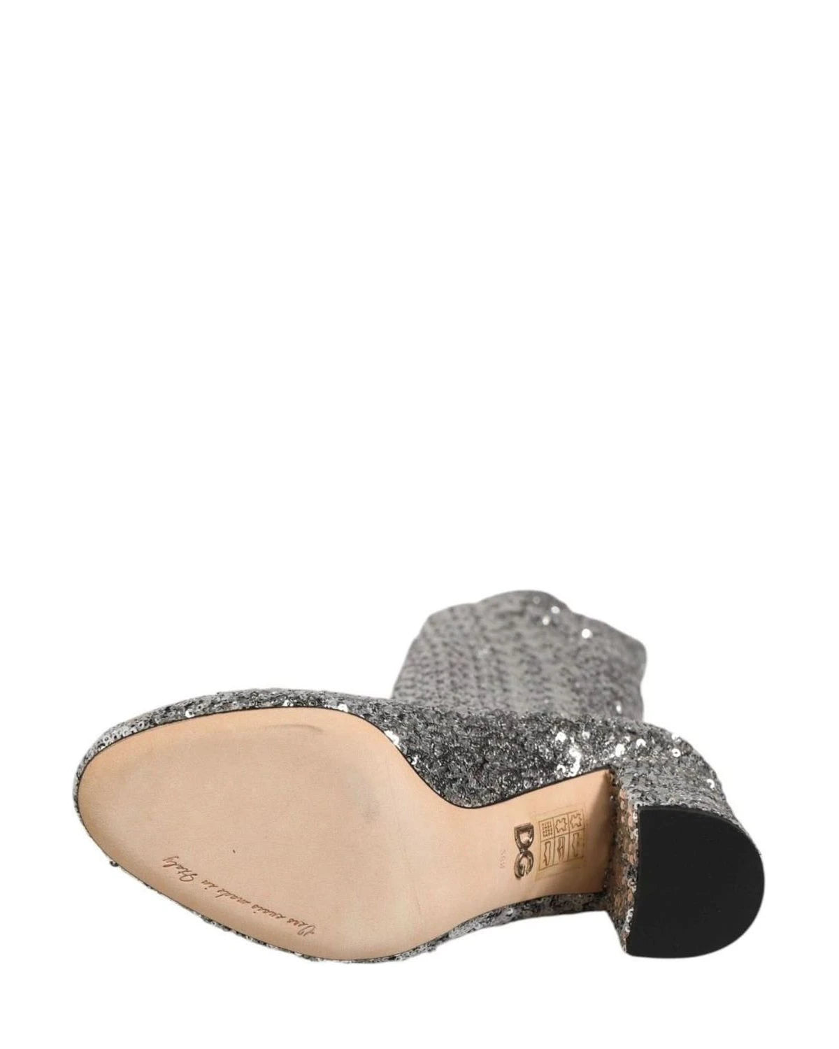 Dolce & Gabbana Silver Shoes Sequins Glitter High Heel Boot Boots