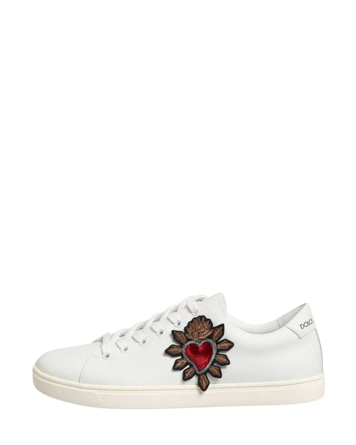 Dolce & Gabbana White Leather Sacre Heart Patch Sneakers Shoes Sneakers