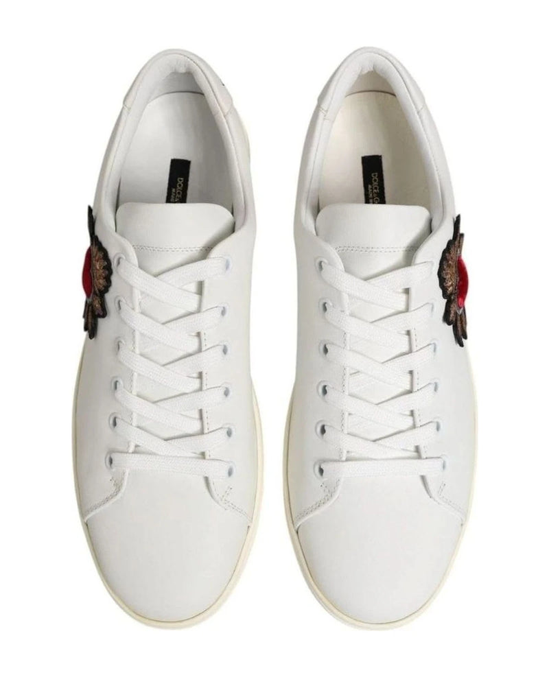 Dolce & Gabbana White Leather Sacre Heart Patch Sneakers Shoes Sneakers