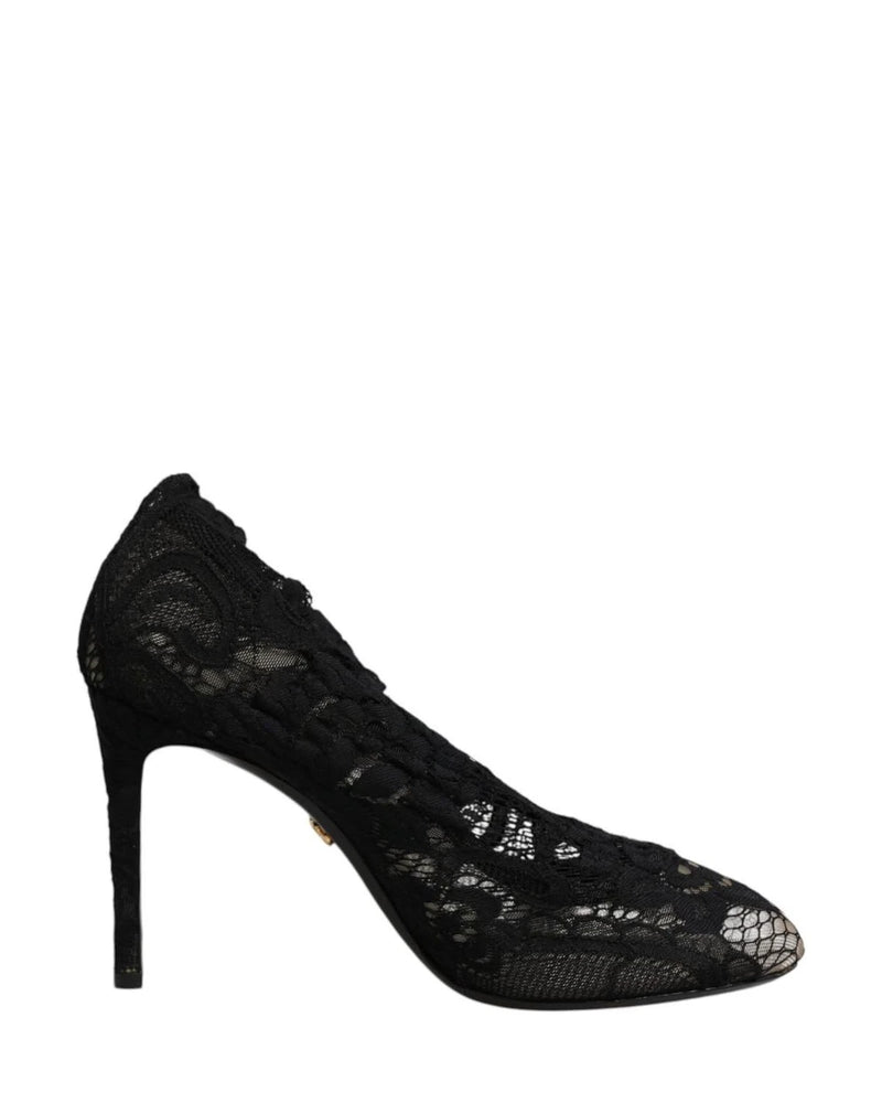 Dolce & Gabbana Black Lace Stretch Heels Mid Calf Boots Shoes Boots