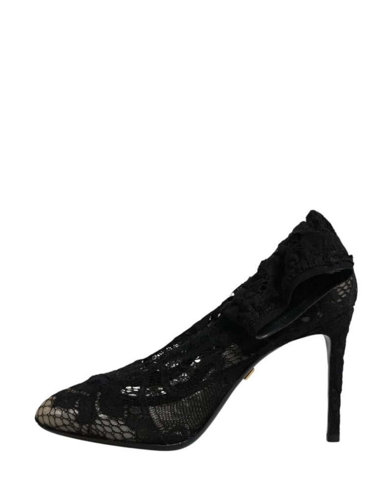 Dolce & Gabbana Black Lace Stretch Heels Mid Calf Boots Shoes Boots
