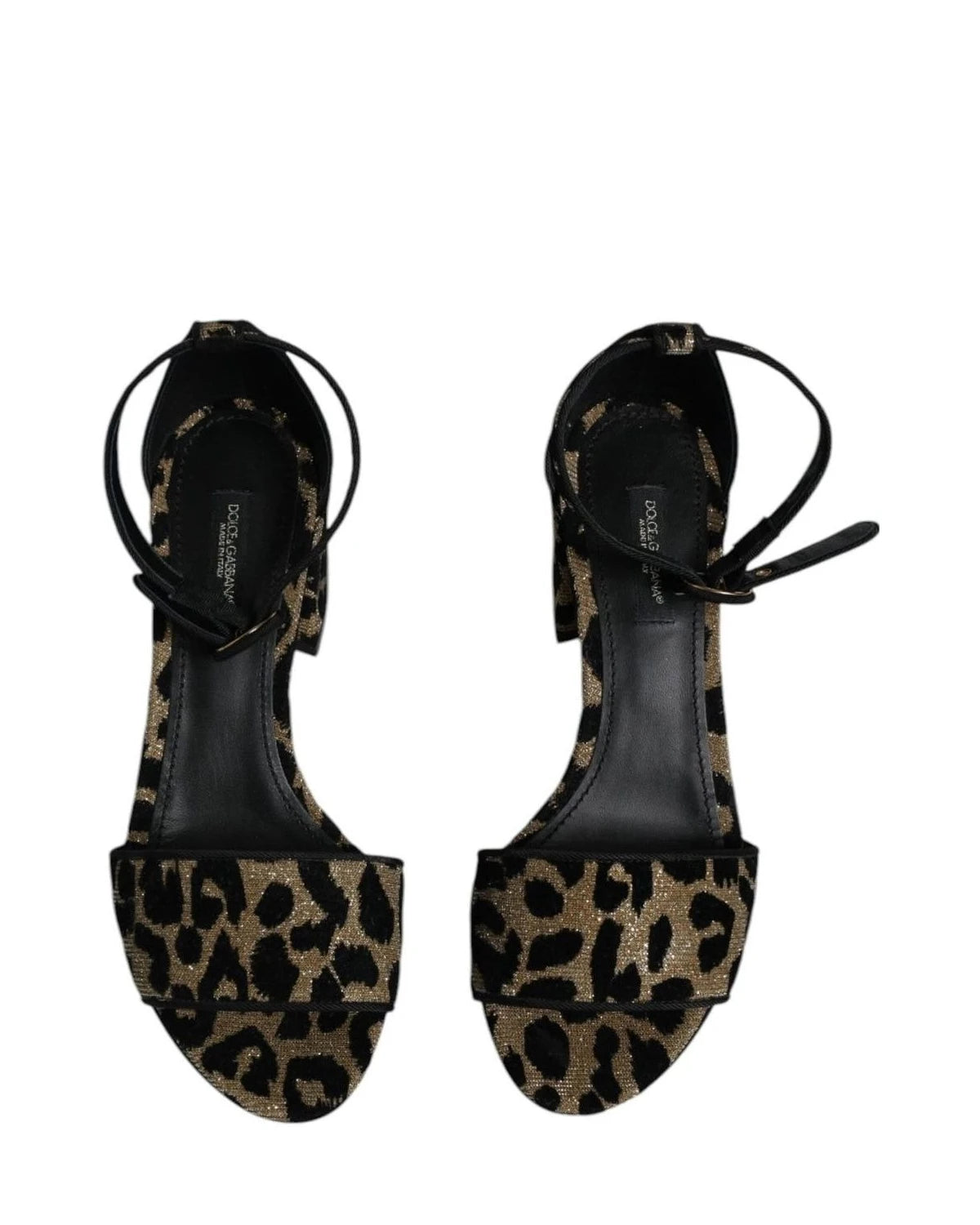 Dolce & Gabbana Gold Leopard Ankle Strap Heels Sandals Shoes Heels