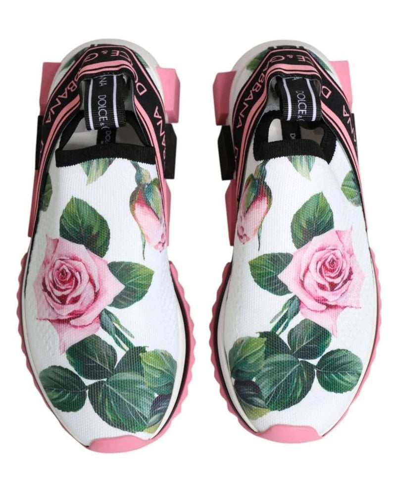 Dolce & Gabbana White Rose Print Sorrento Sneakers Shoes Sneakers