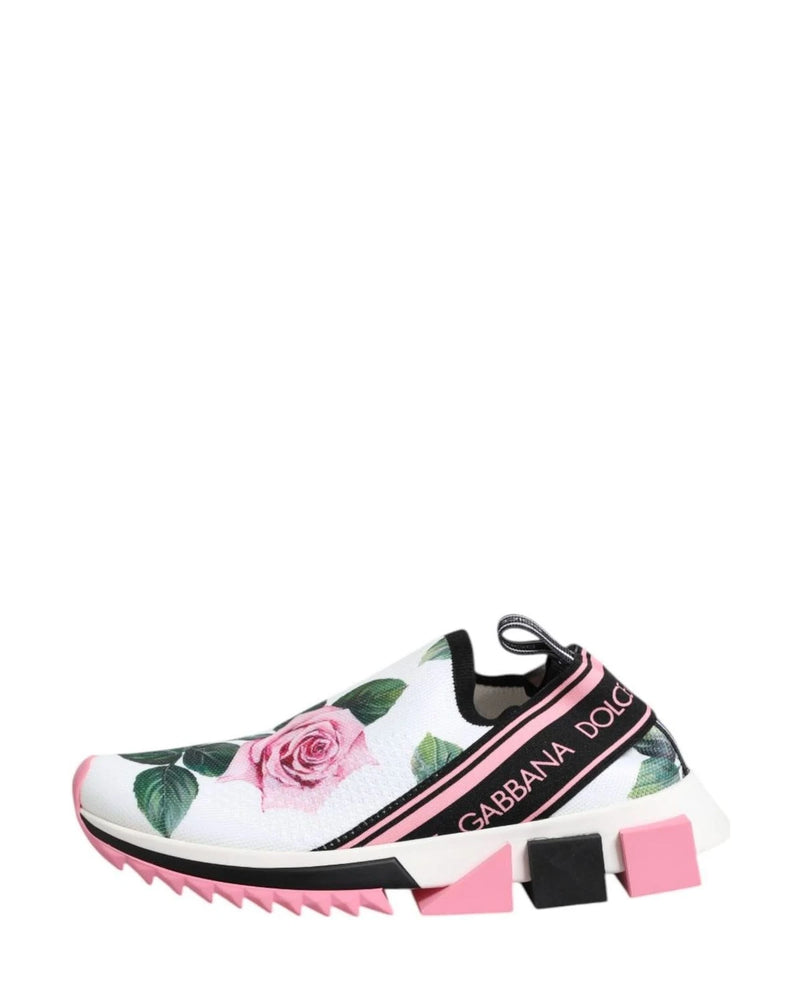 Dolce & Gabbana White Rose Print Sorrento Sneakers Shoes Sneakers