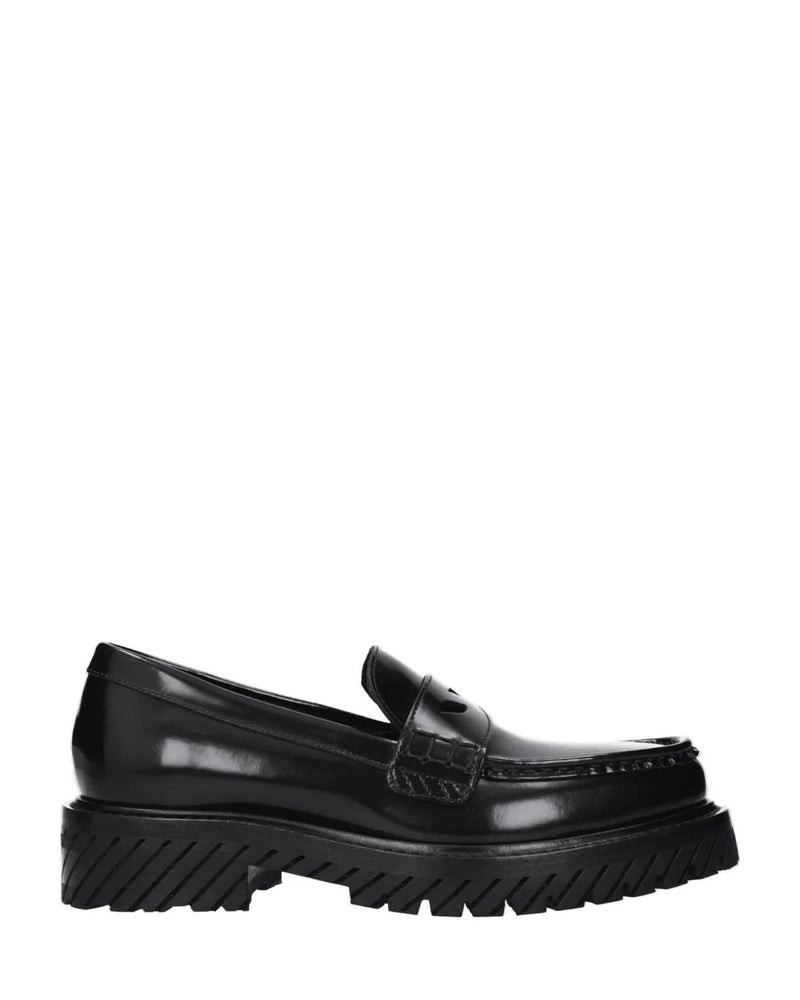 Off-white Leather Off Slip On Loafers Flats