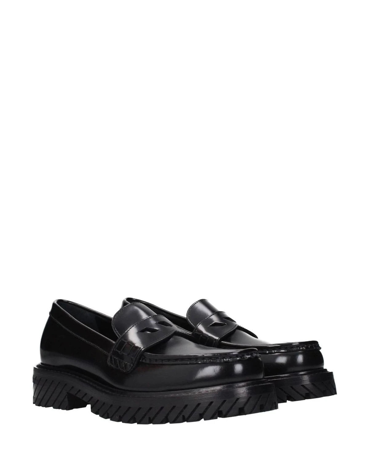 Off-white Leather Off Slip On Loafers Flats