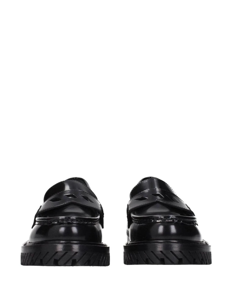 Off-white Leather Off Slip On Loafers Flats