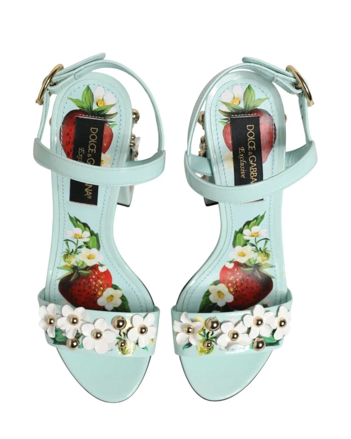 Dolce & Gabbana Green Mint Floral Studs Heels Sandals Shoes Sandals