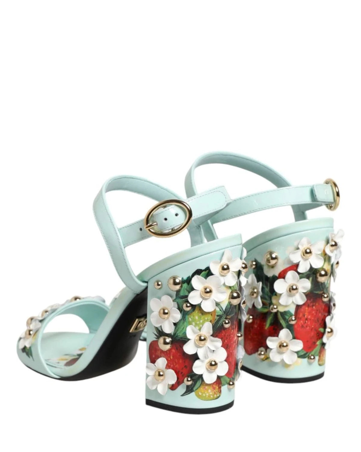 Dolce & Gabbana Green Mint Floral Studs Heels Sandals Shoes Sandals
