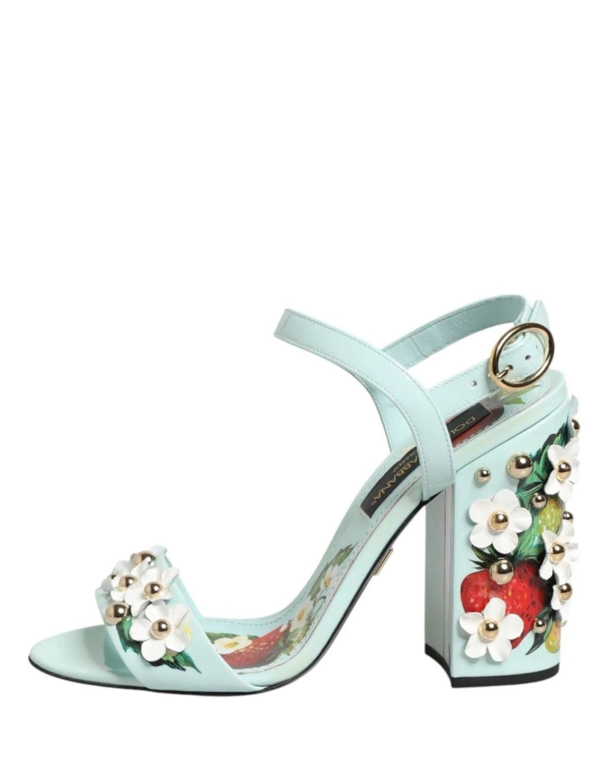 Dolce & Gabbana Green Mint Floral Studs Heels Sandals Shoes Sandals