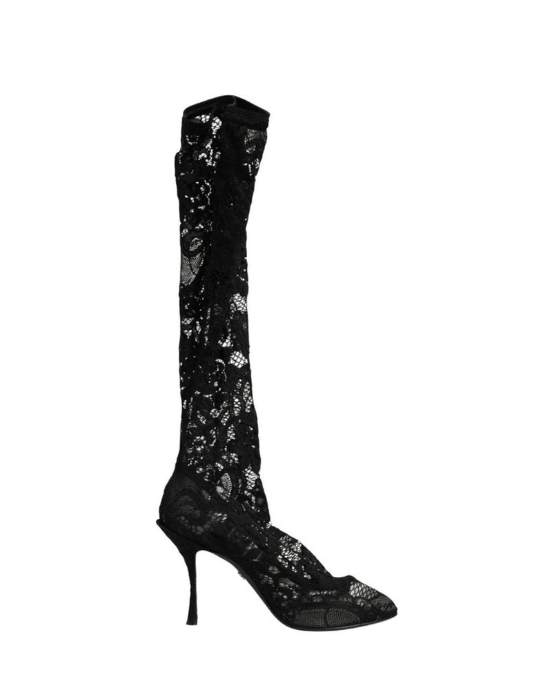 Dolce & Gabbana Black Lace Pumps Taormina Socks Boots Shoes Boots