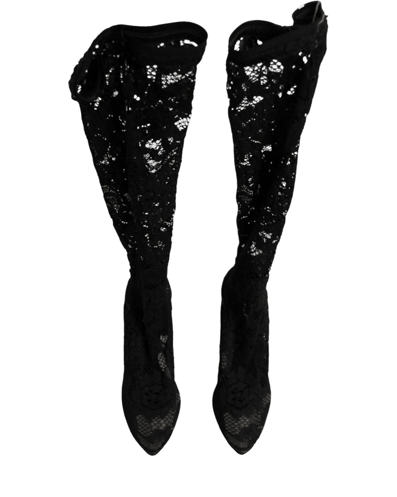 Dolce & Gabbana Black Lace Pumps Taormina Socks Boots Shoes Boots