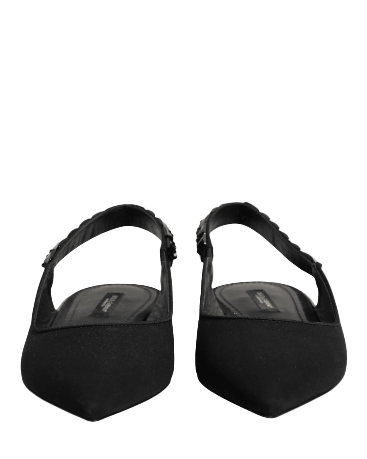 Dolce & Gabbana Black Crystal Charmeuse Slingback Shoes Sandals