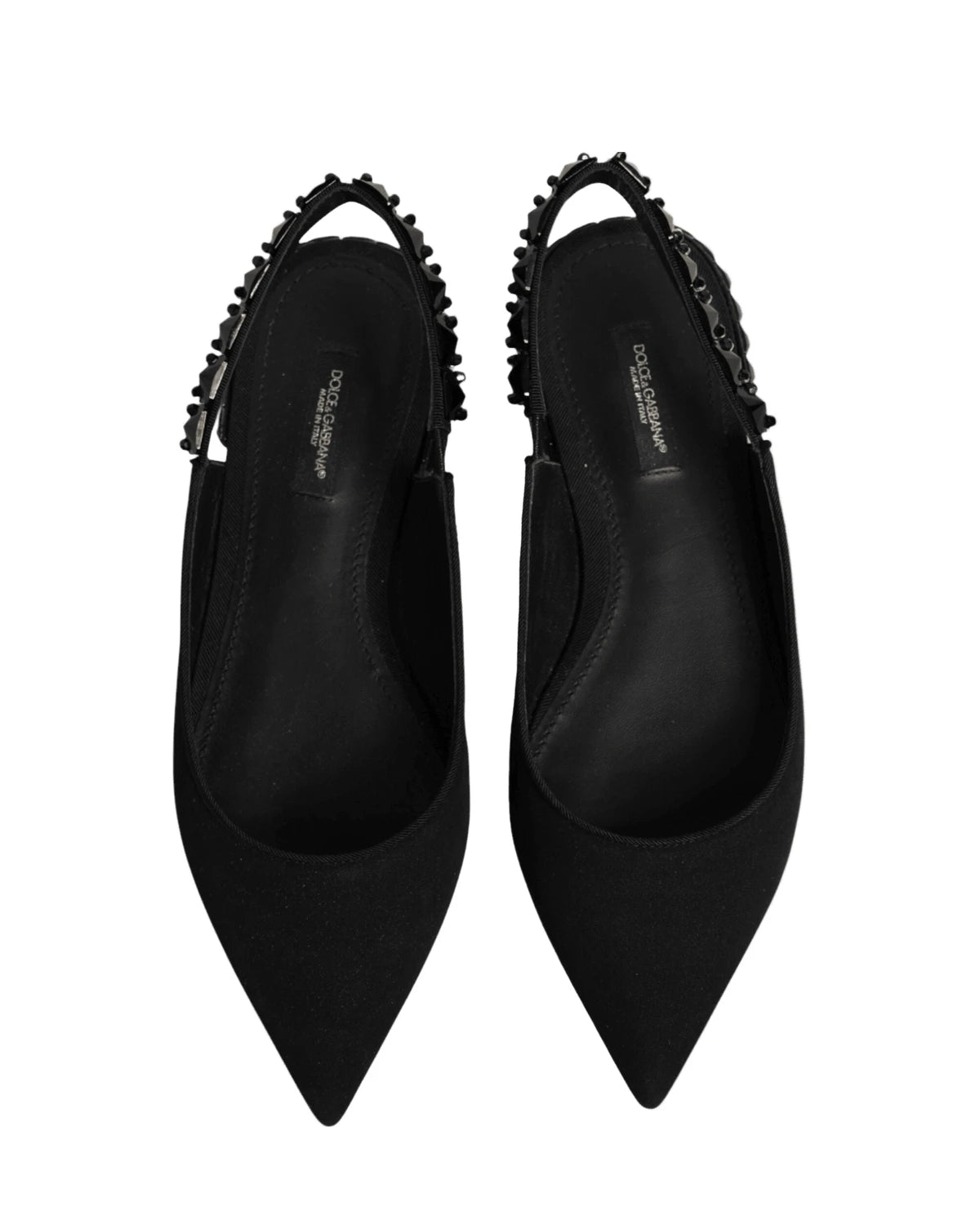 Dolce & Gabbana Black Crystal Charmeuse Slingback Shoes Sandals
