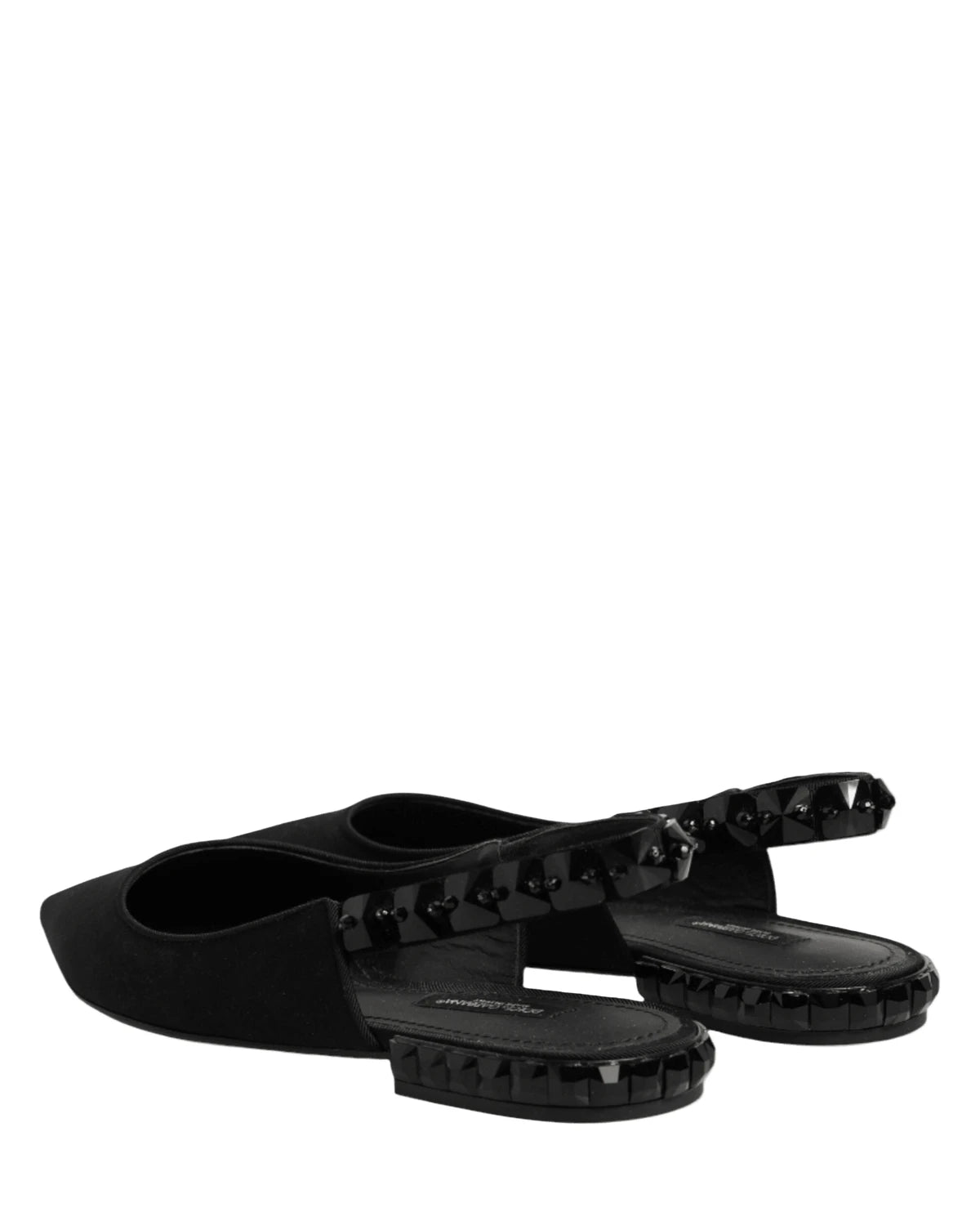 Dolce & Gabbana Black Crystal Charmeuse Slingback Shoes Sandals
