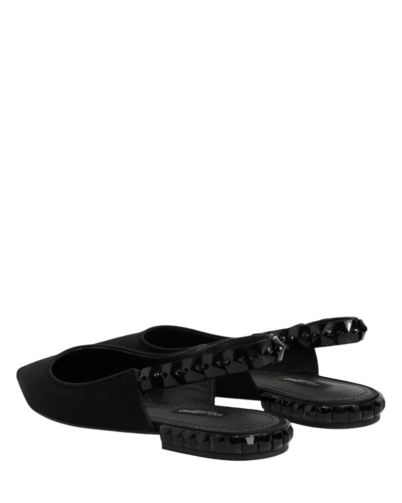 Dolce & Gabbana Black Crystal Charmeuse Slingback Shoes Sandals