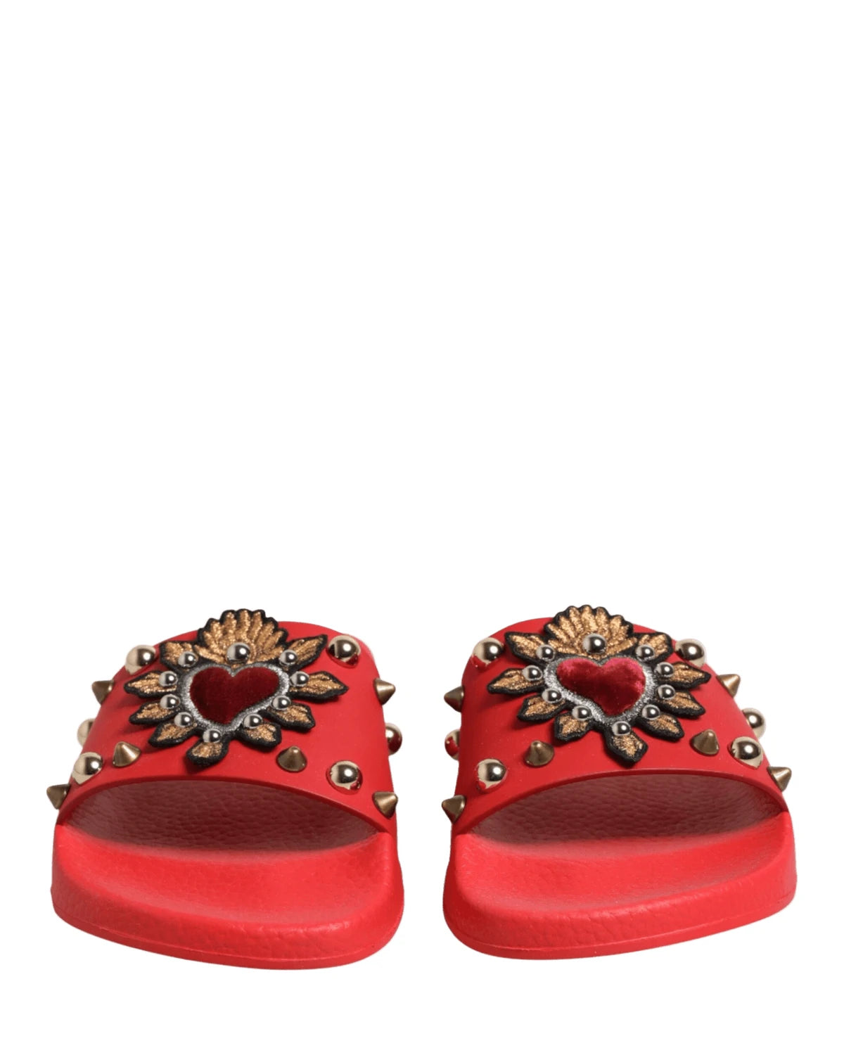 Dolce & Gabbana Red Sacred Heart Stud Slides Beachwear Shoes Sandals