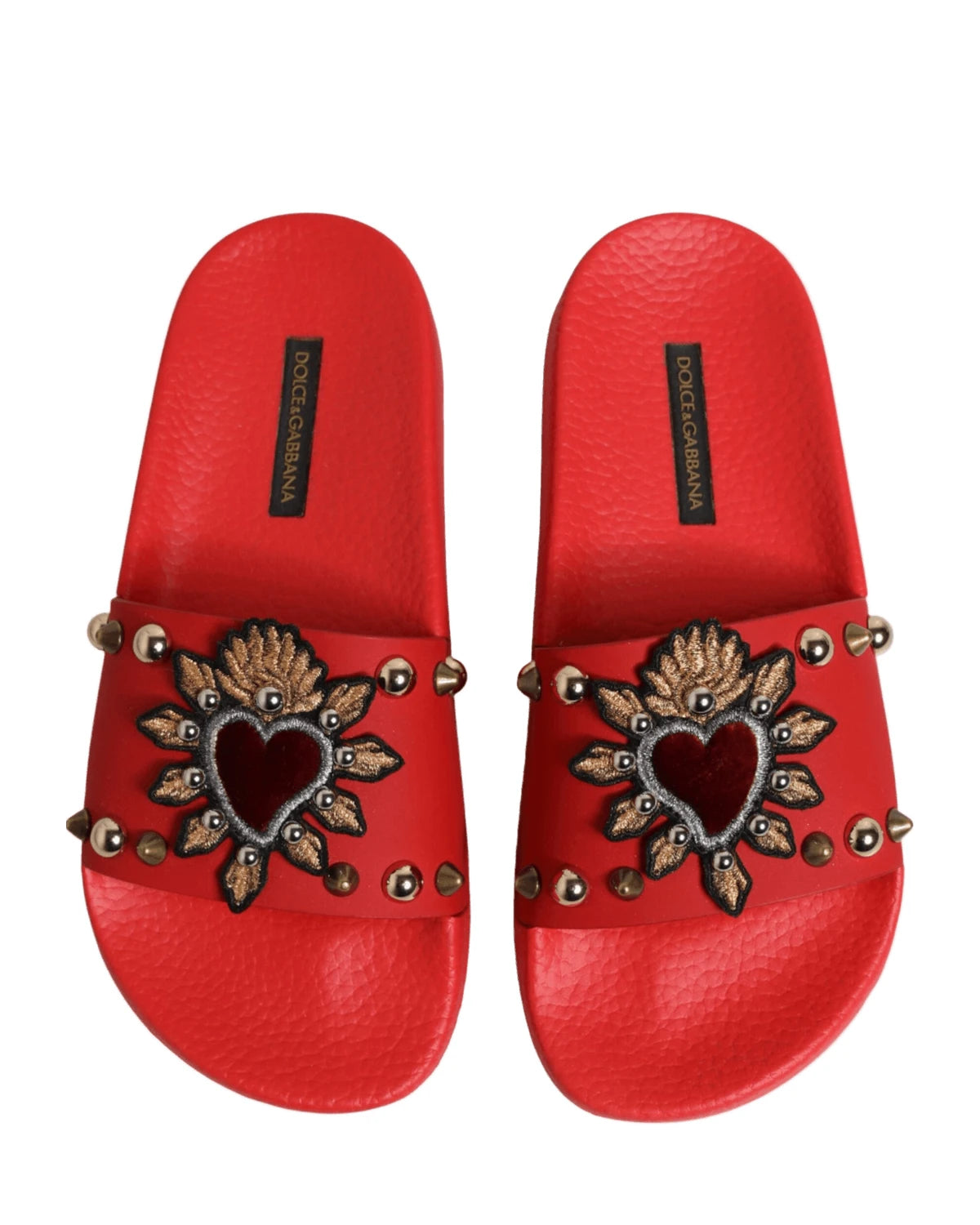 Dolce & Gabbana Red Sacred Heart Stud Slides Beachwear Shoes Sandals
