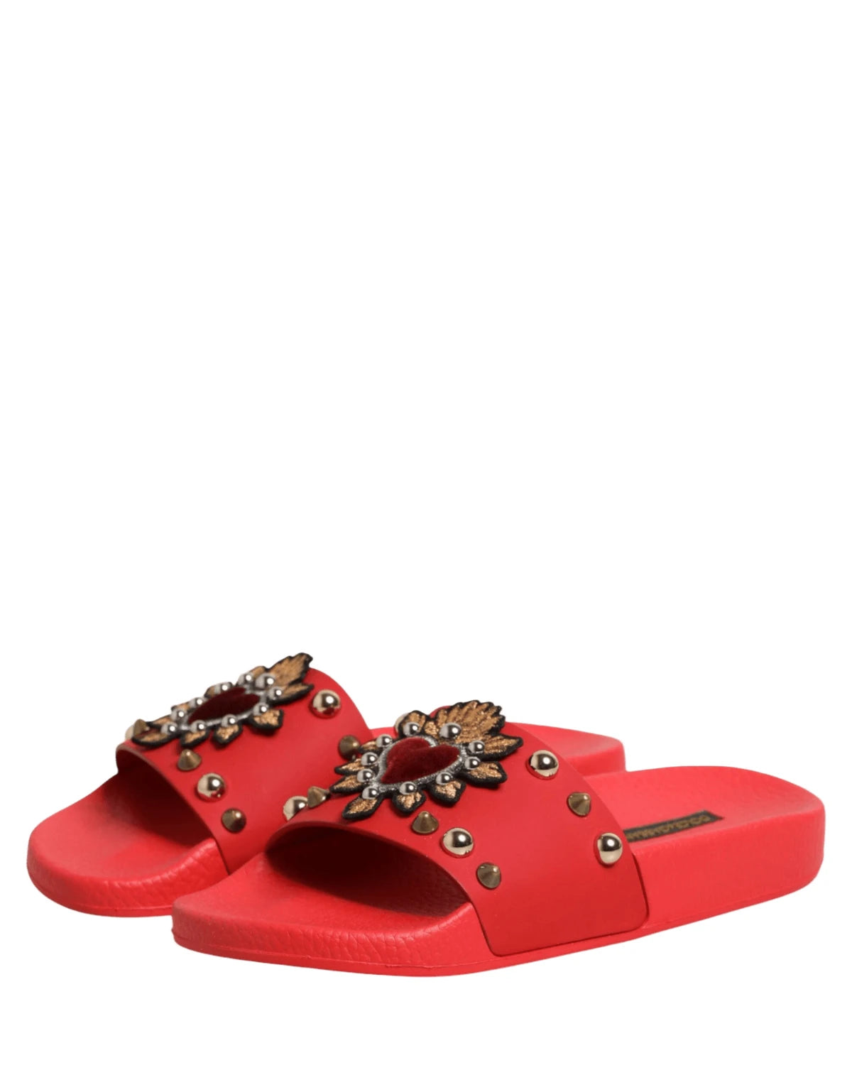 Dolce & Gabbana Red Sacred Heart Stud Slides Beachwear Shoes Sandals