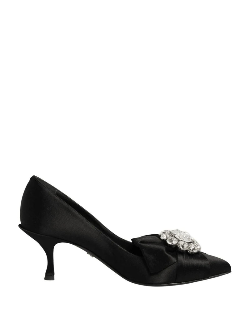 Dolce & Gabbana Black Satin Bow Crystal Embellishment Pumps Shoes Heels