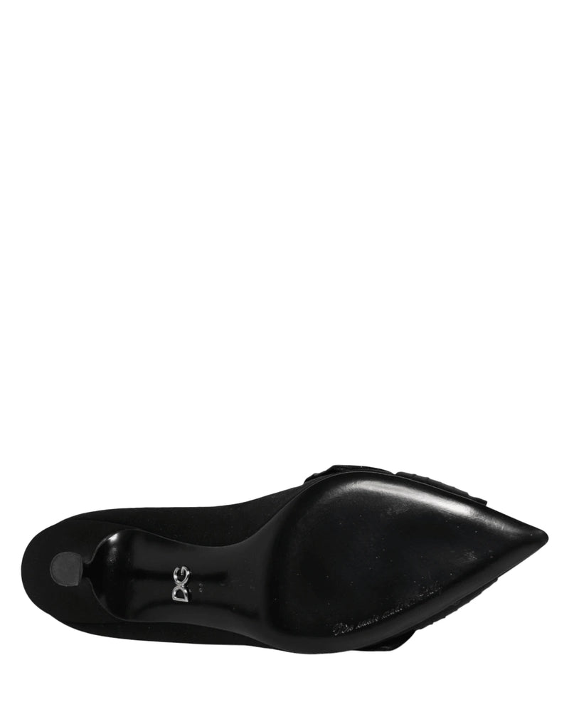 Dolce & Gabbana Black Satin Bow Crystal Embellishment Pumps Shoes Heels