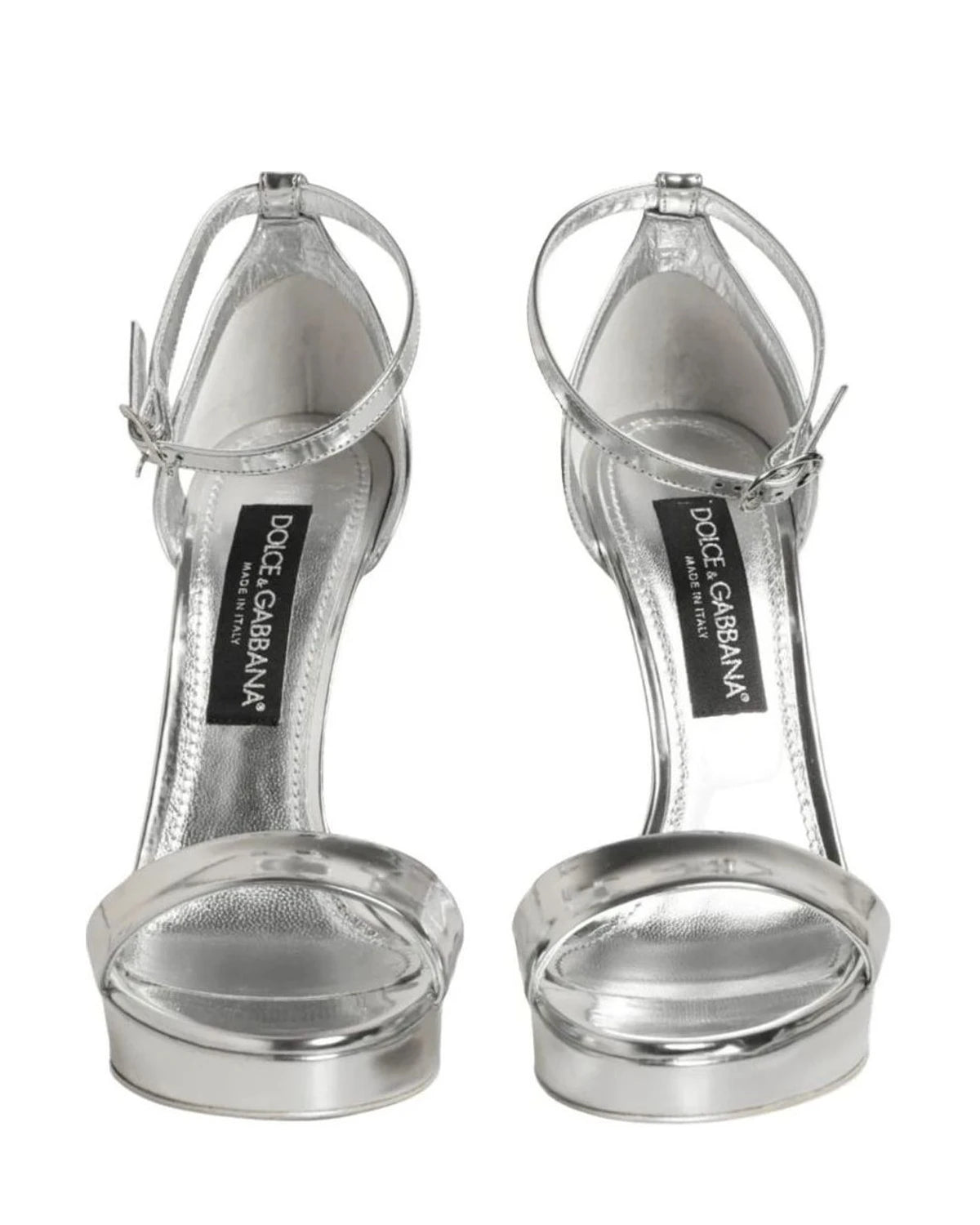 Dolce & Gabbana Silver Leather Platform Keira Sandals Shoes Heels
