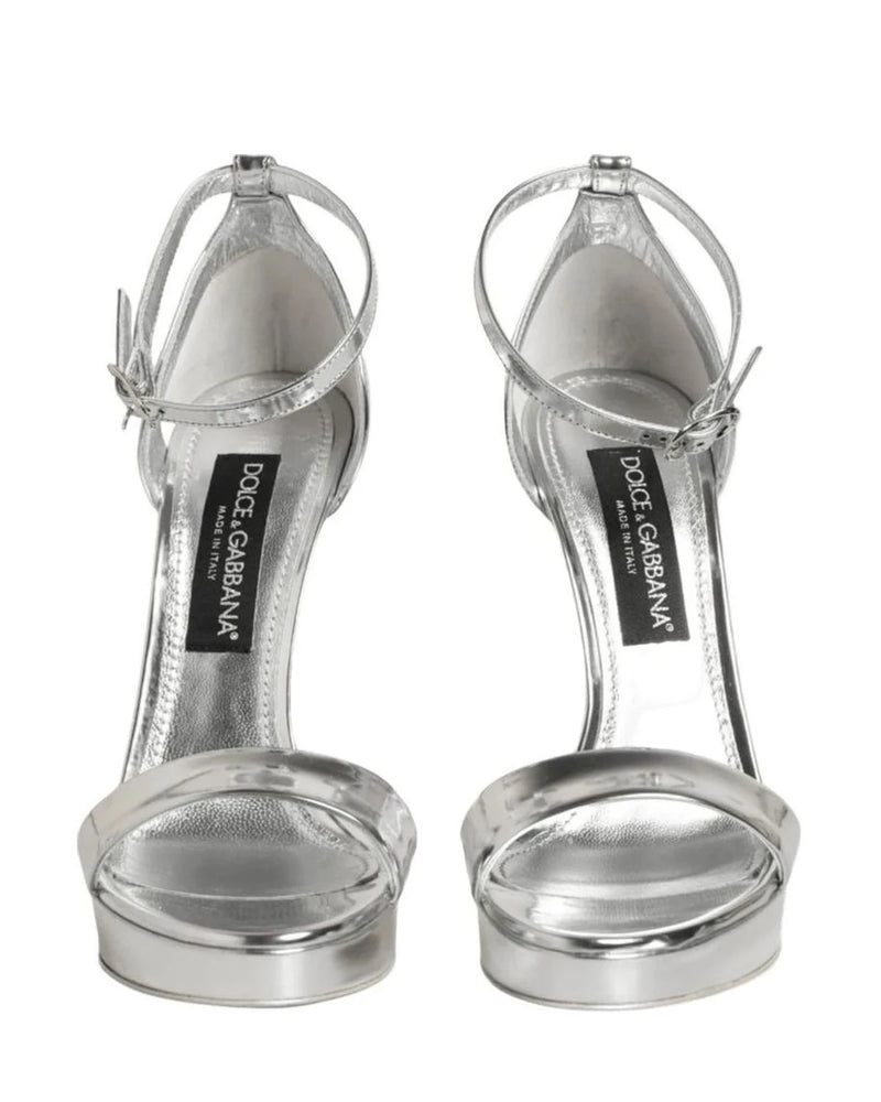 Dolce & Gabbana Silver Leather Platform Keira Sandals Shoes Heels