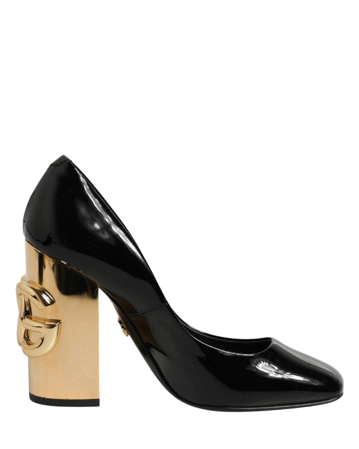 Dolce & Gabbana Black Leather Patent Logo Heels Pumps Shoes Heels