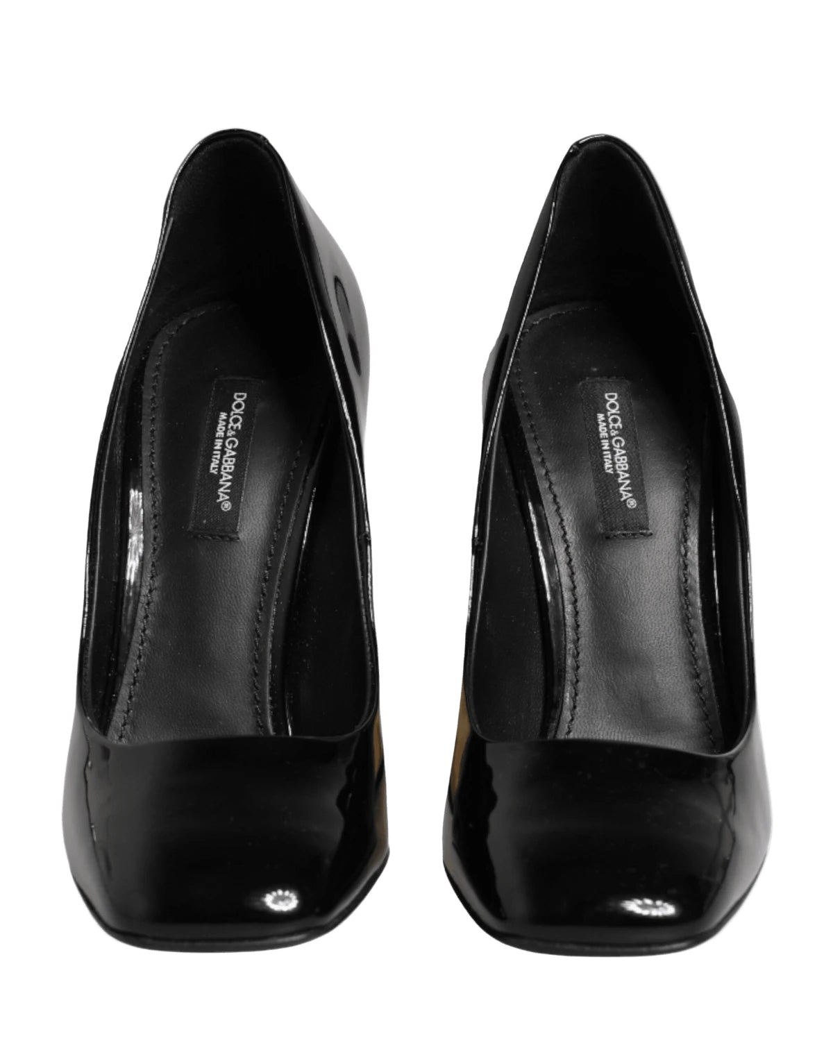 Dolce & Gabbana Black Leather Patent Logo Heels Pumps Shoes Heels