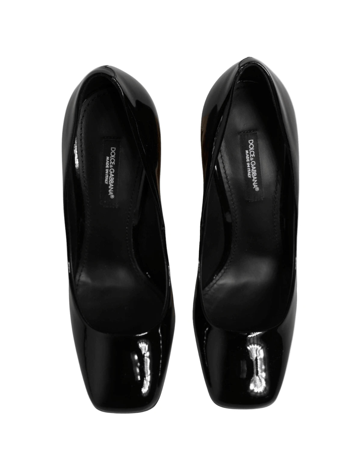 Dolce & Gabbana Black Leather Patent Logo Heels Pumps Shoes Heels