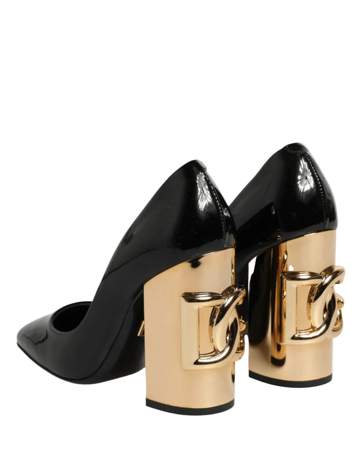 Dolce & Gabbana Black Leather Patent Logo Heels Pumps Shoes Heels