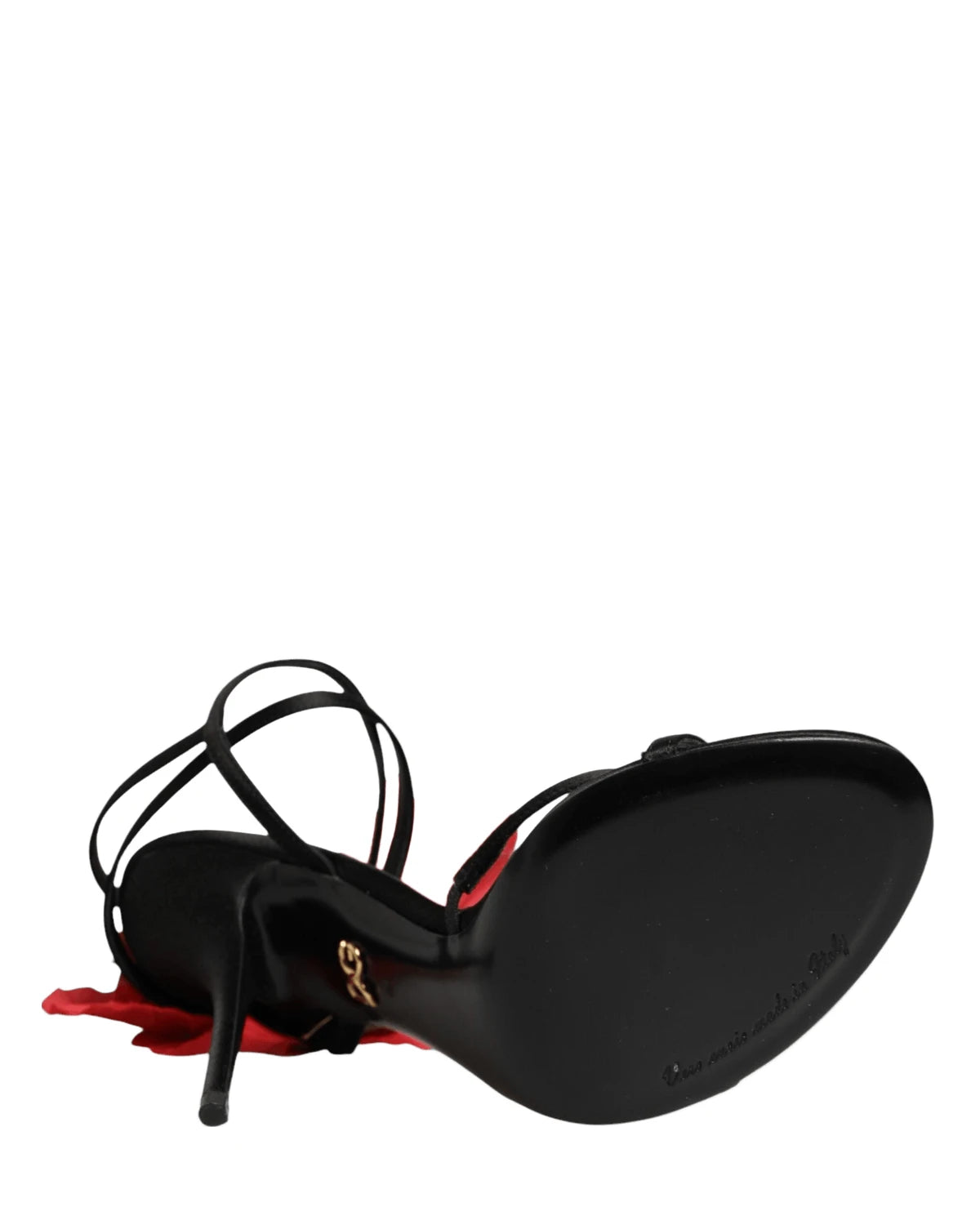 Dolce & Gabbana Black Leather Strappy Flower Heels Sandals Shoes Heels