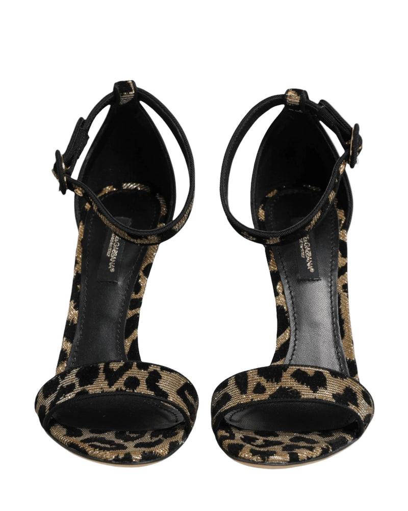 Dolce & Gabbana Gold Leopard Ankle Strap Heels Sandals Shoes Heels