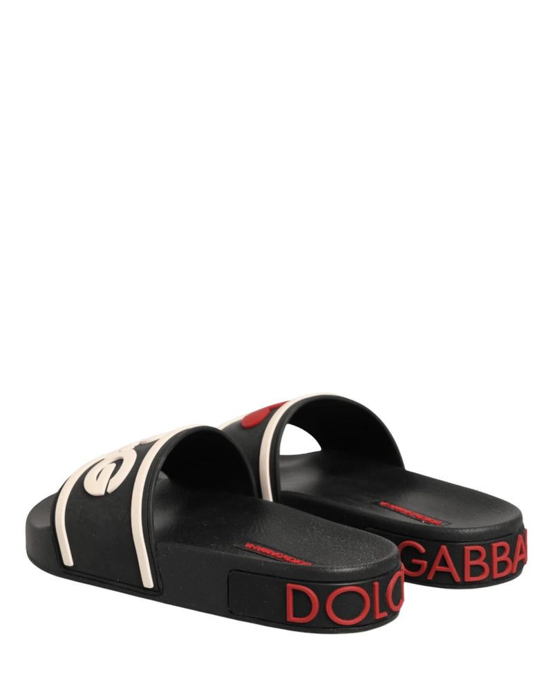 Dolce & Gabbana Black Rubber Slides Sandals Beachwear Shoes Sandals