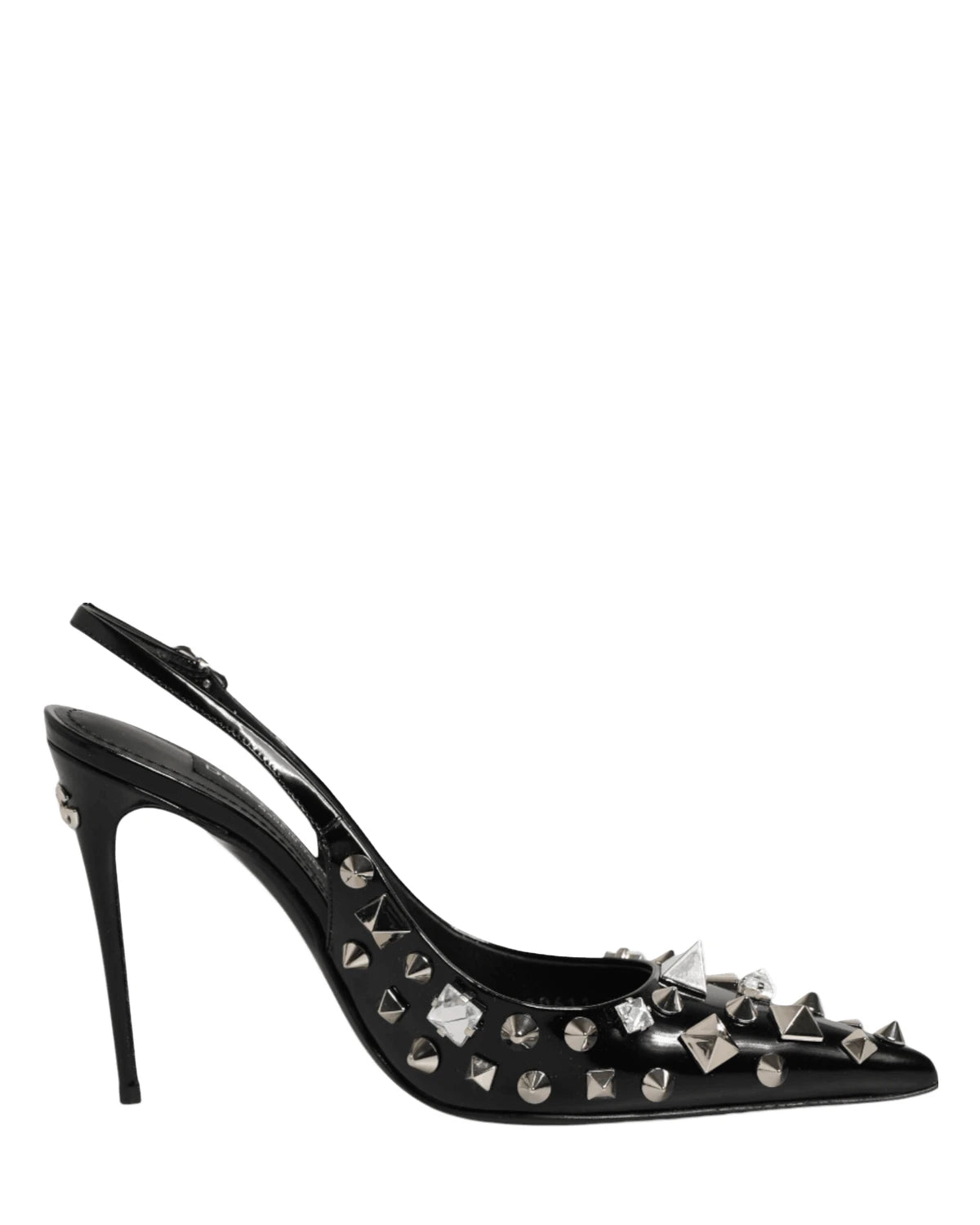 Dolce & Gabbana Black Leather Studded Heels Slingbacks Shoes Heels