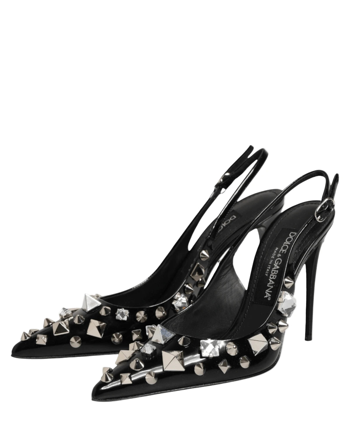 Dolce & Gabbana Black Leather Studded Heels Slingbacks Shoes Heels