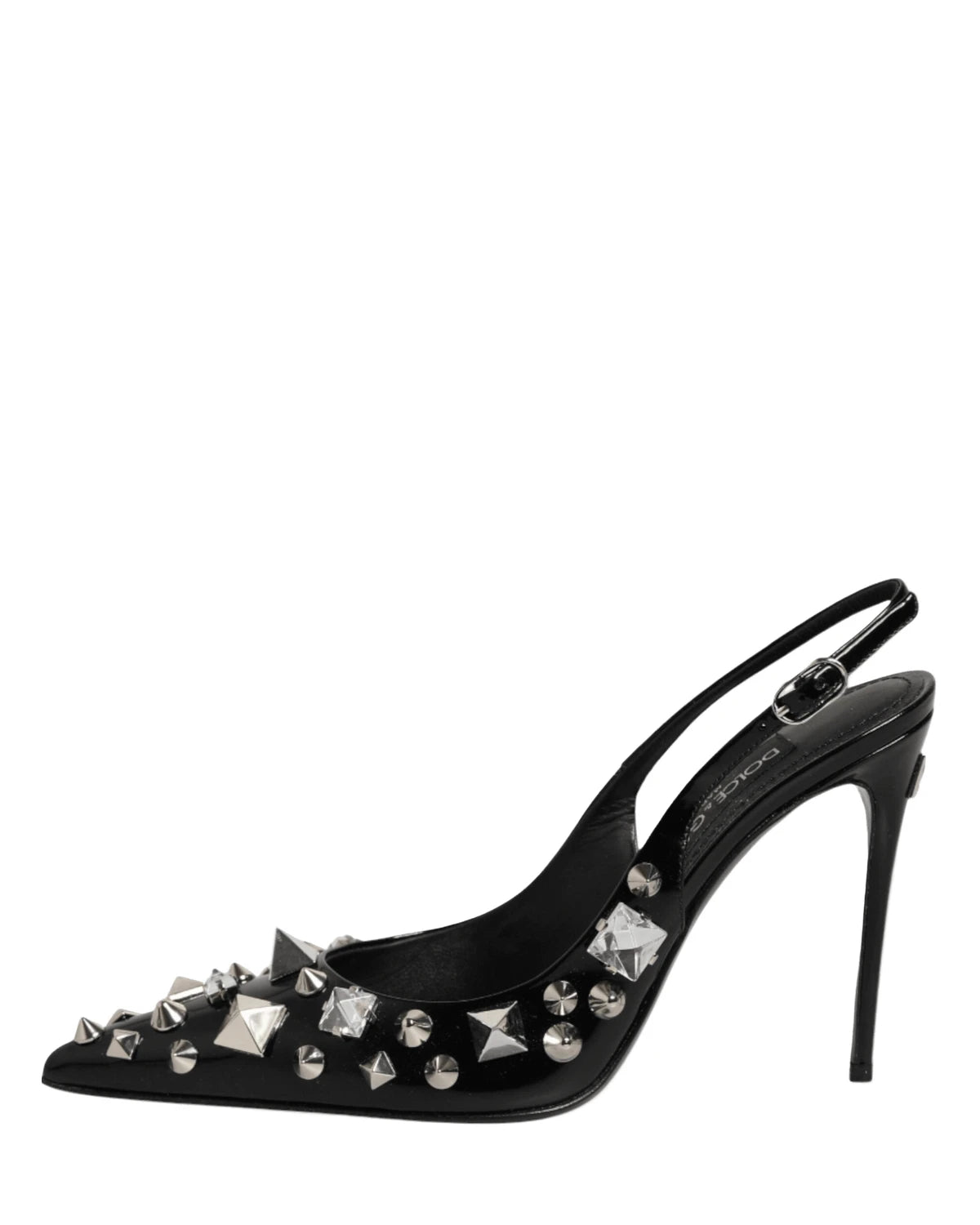 Dolce & Gabbana Black Leather Studded Heels Slingbacks Shoes Heels