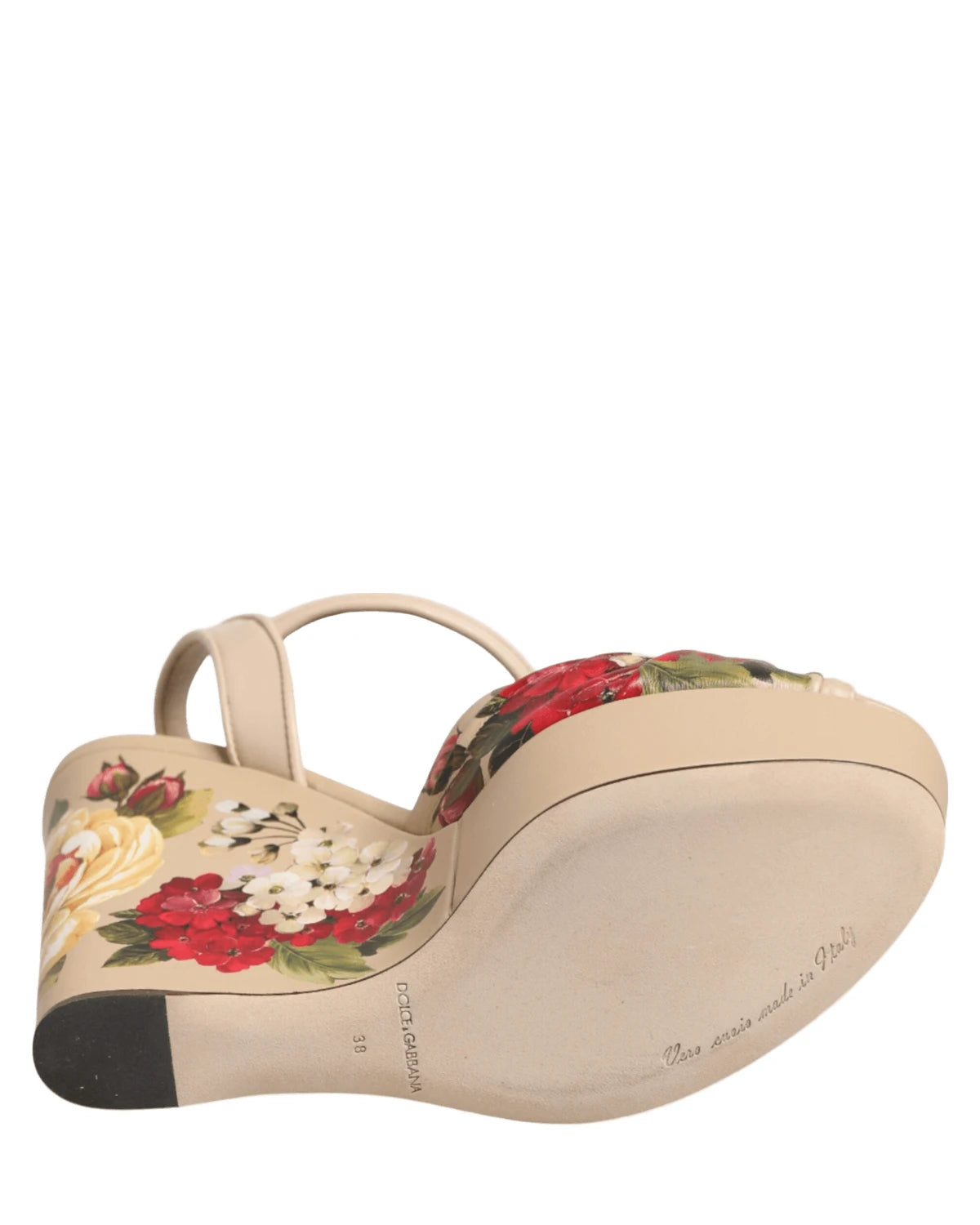 Dolce & Gabbana Beige Floral Ankle Strap Wedge Sandals Shoes Sandals