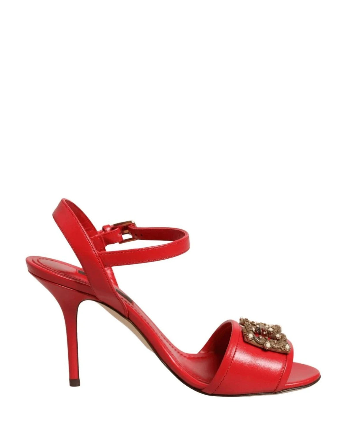 Dolce & Gabbana Red Leather Dg Amore Heels Sandals Shoes Heels