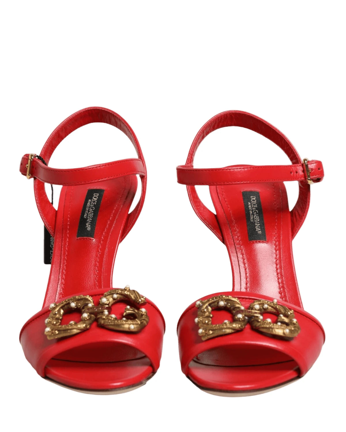 Dolce & Gabbana Red Leather Dg Amore Heels Sandals Shoes Heels