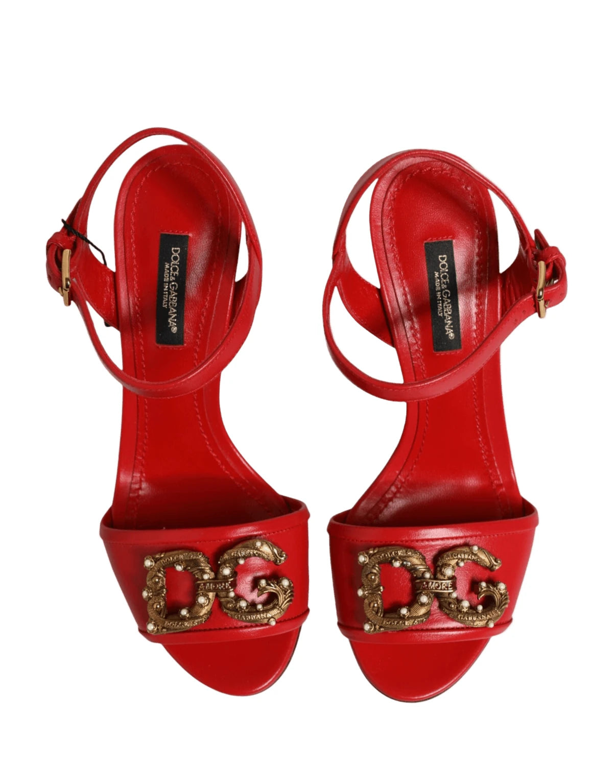 Dolce & Gabbana Red Leather Dg Amore Heels Sandals Shoes Heels