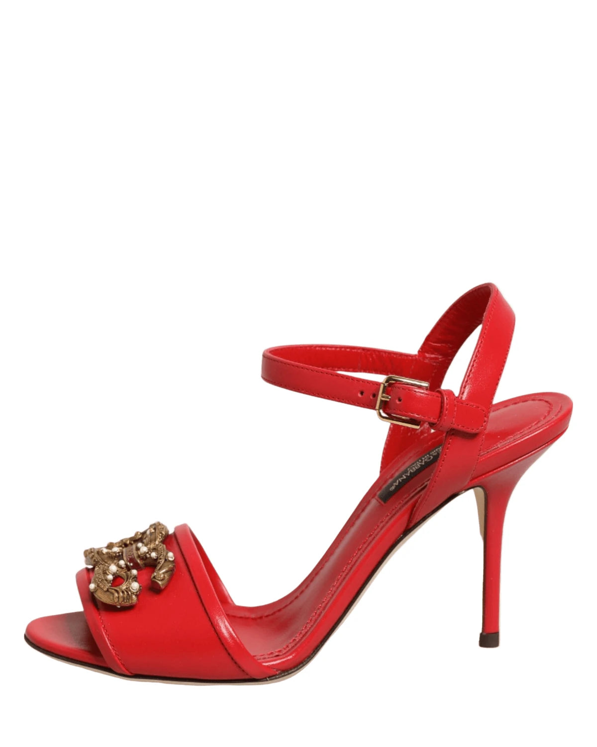 Dolce & Gabbana Red Leather Dg Amore Heels Sandals Shoes Heels