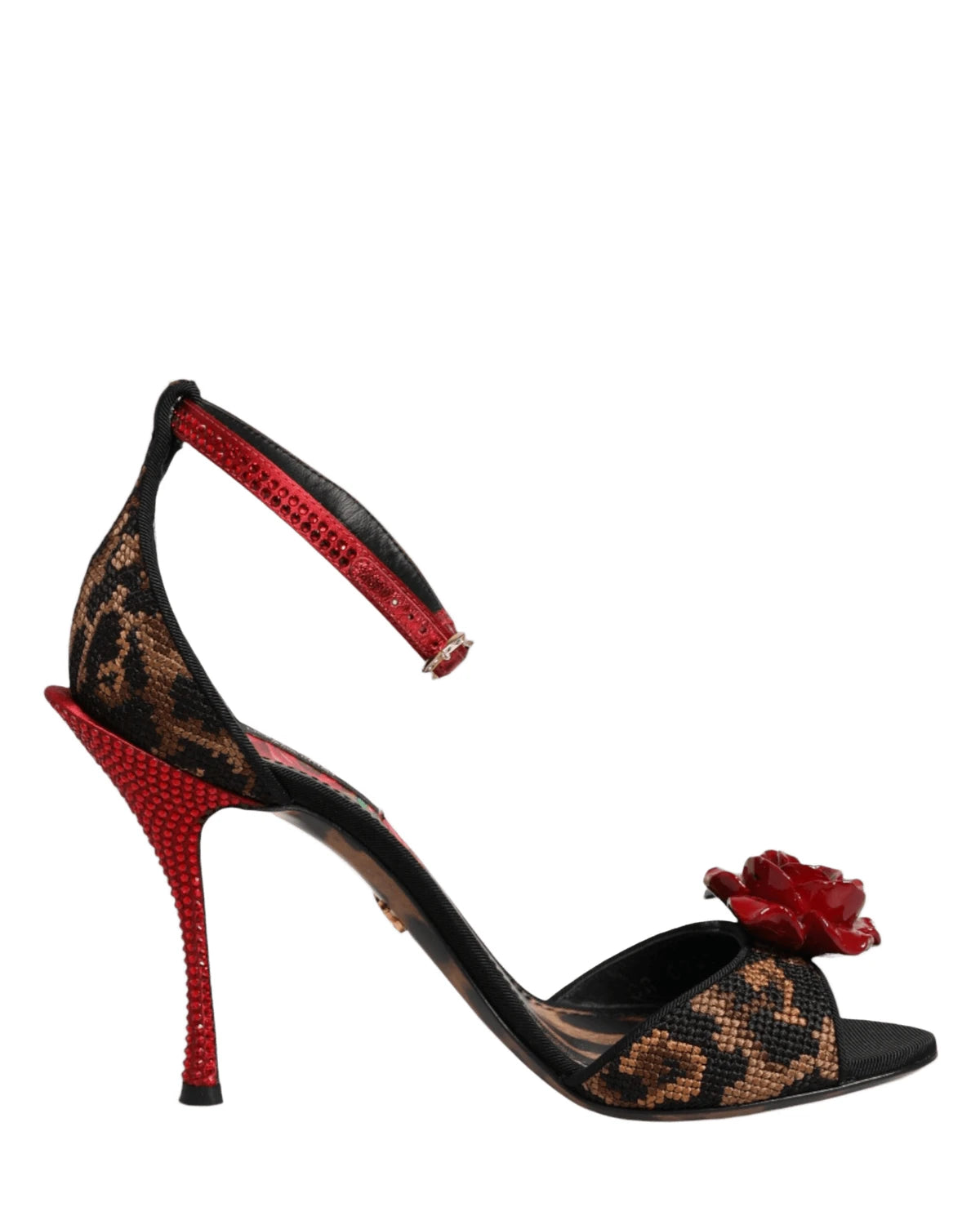 Dolce & Gabbana Brown Leopard Crystal Roses Sandals Shoes Heels